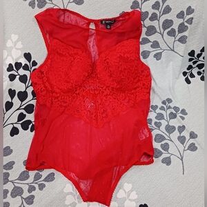 Inc 2XL bodysuit, red lace with a built-in bra. Snapps between the legs.